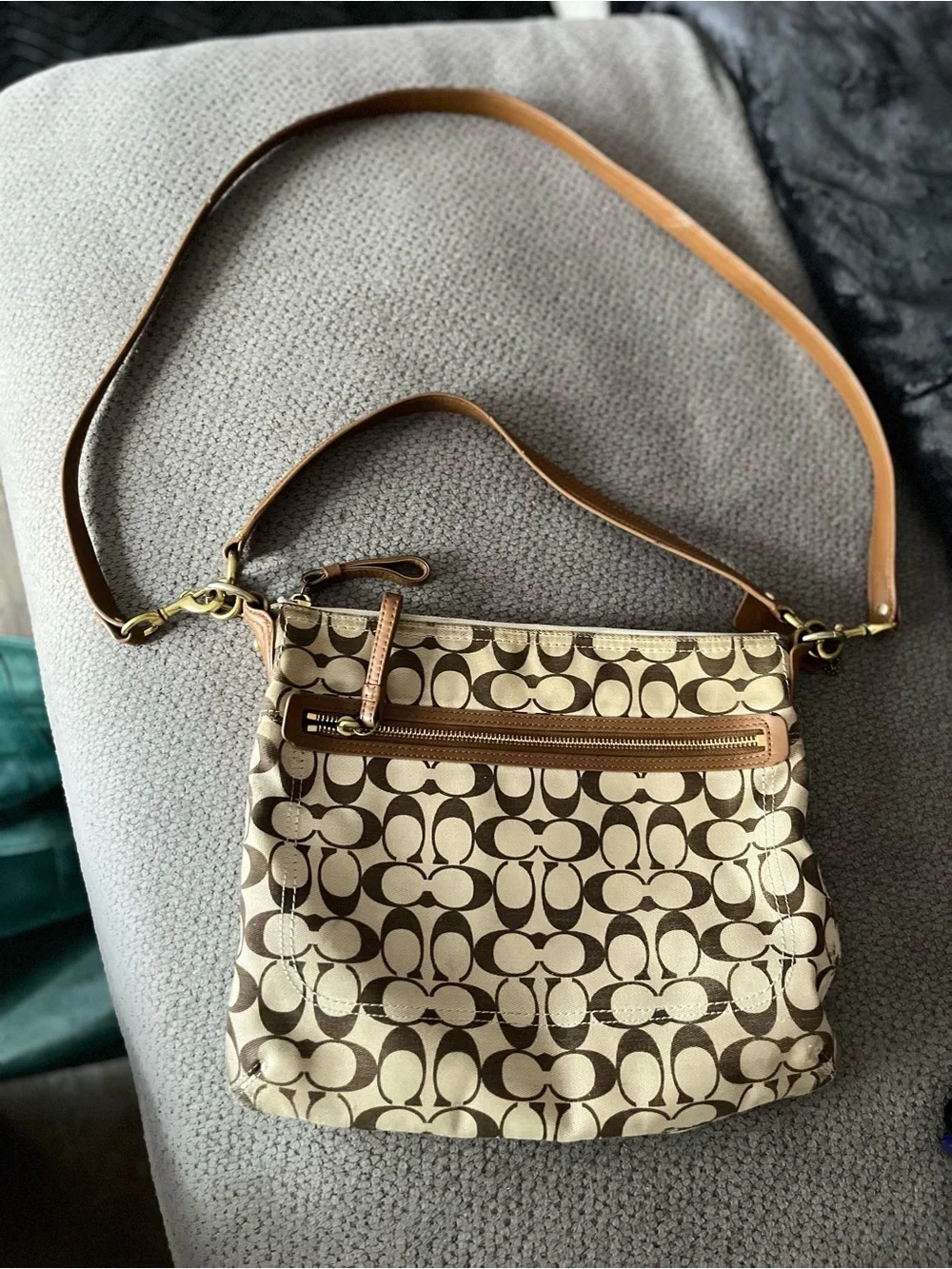 Coach Signature Canvas Crossbody in Brown and Cream